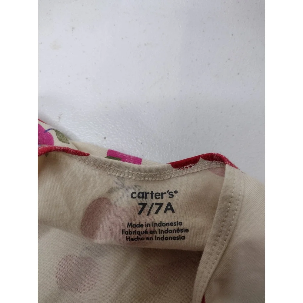 Carters Girls Cream Red Pink Cherry Print Cotton Short Sleeve Dress Size 7